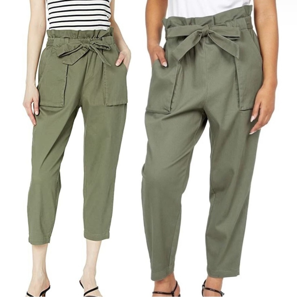 BCBGeneration Olive Twill Cotton Paperbag High Waist Pants - Picture 7 of 7